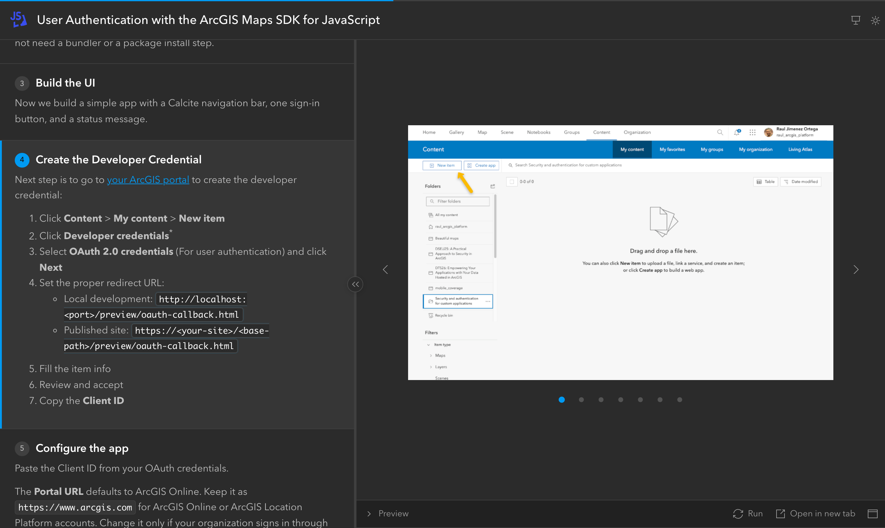 A step showing a carousel of portal screenshots in place of the code.